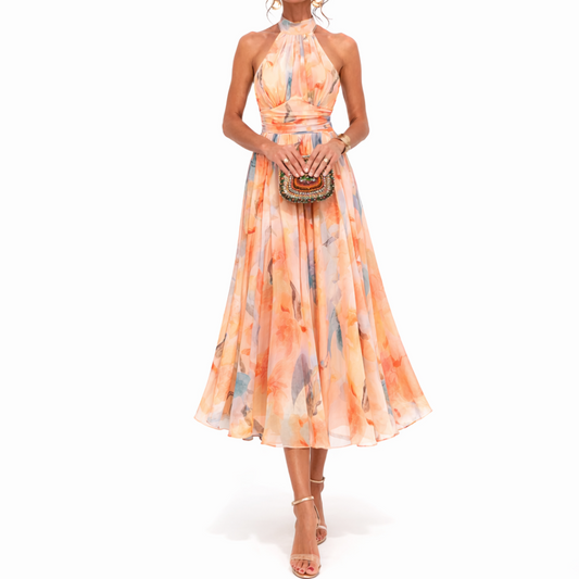 Esther™ | Vestido de Cuello Halter con Estampado de Acuarela